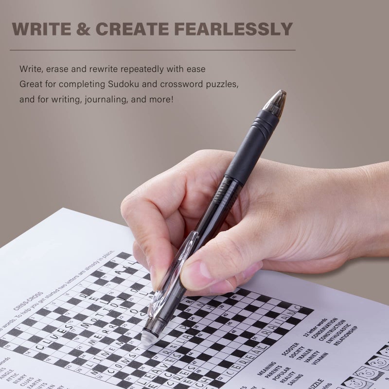 ParKoo Retractable Erasable Gel Pens Clicker Fine Point 0.7 mm, No Need for White Out, 4 Assorted Color Inks for Completing Sudoku and Crossword Puzzles, 12-pack - Image 5